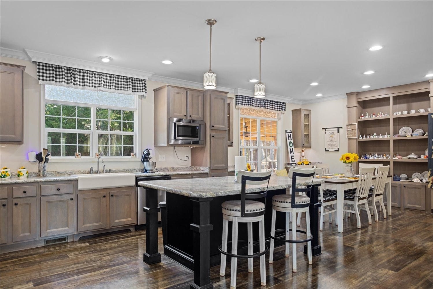 Beautiful french gray cabinets and shelves