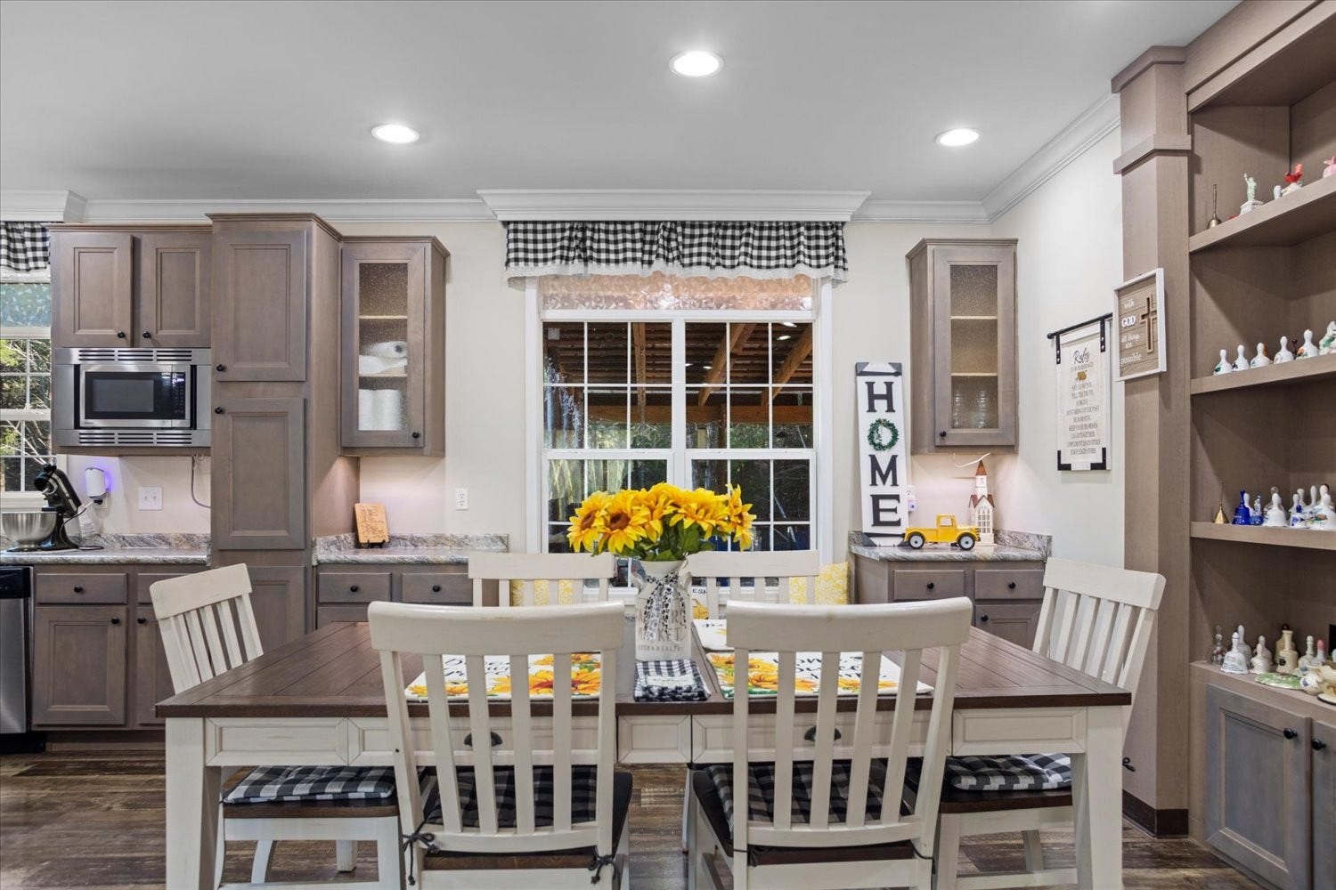 Banquette built-in at window for dining seating or storage