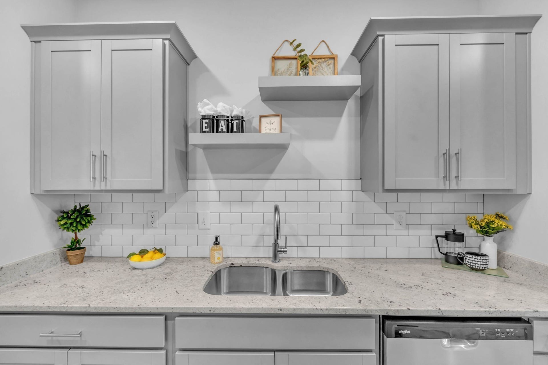 361 Carver Connection, Lebanon, TN 37087 Custom Floating Shelves above Sink & Tiled Backsplash.