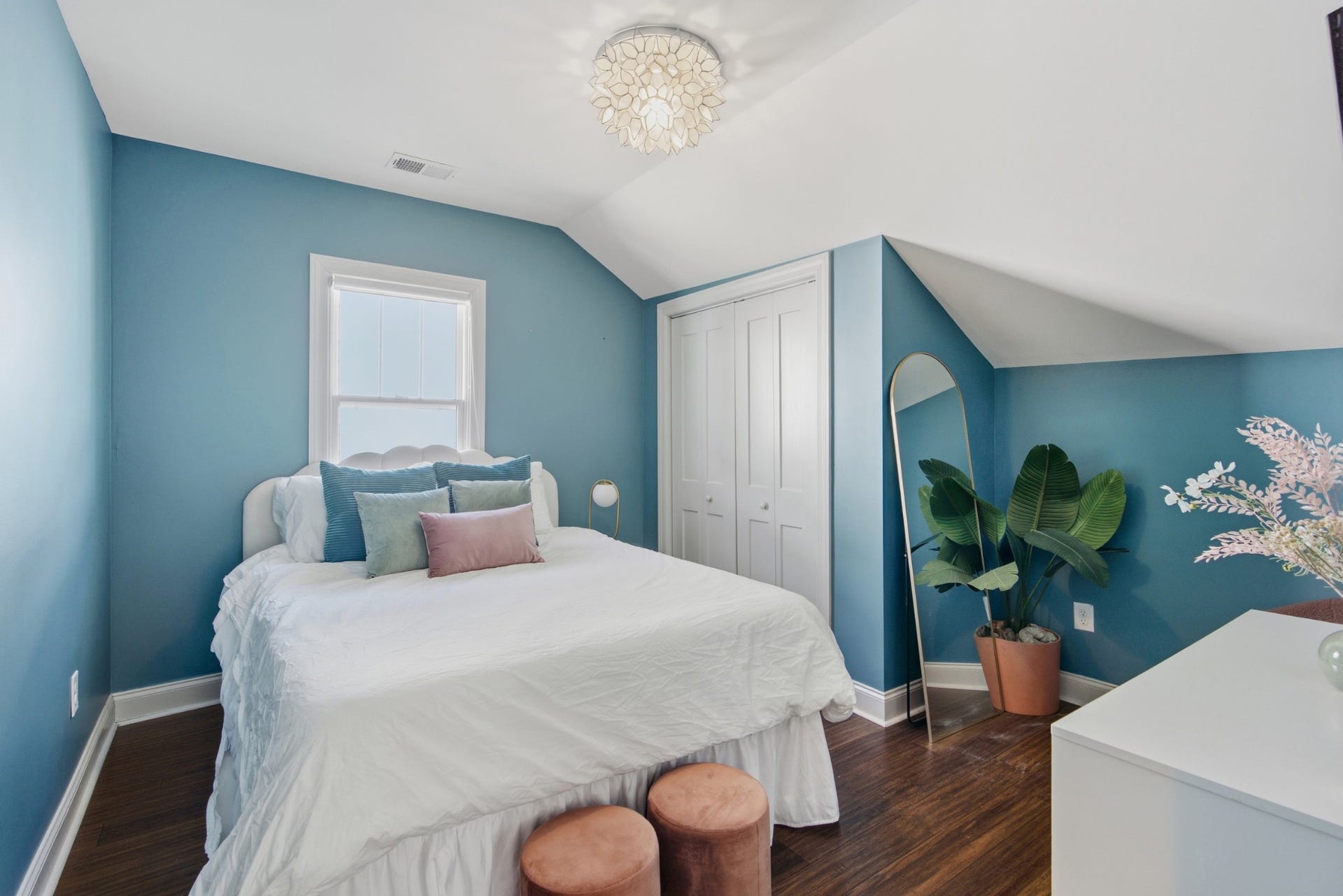 This vibrant bedroom easily adapts as additional sleeping space, a home office, or whatever fits your lifestyle.