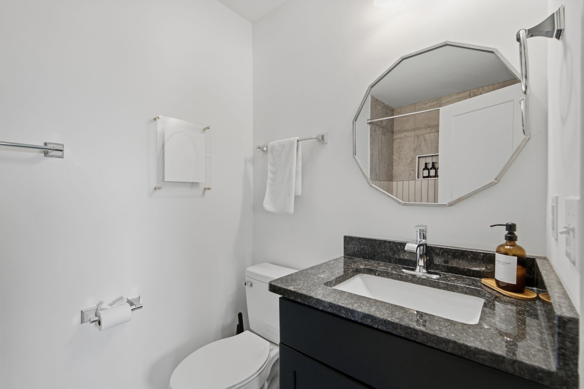 Clean, modern finishes meet everyday function with a vanity designed for plenty of storage.