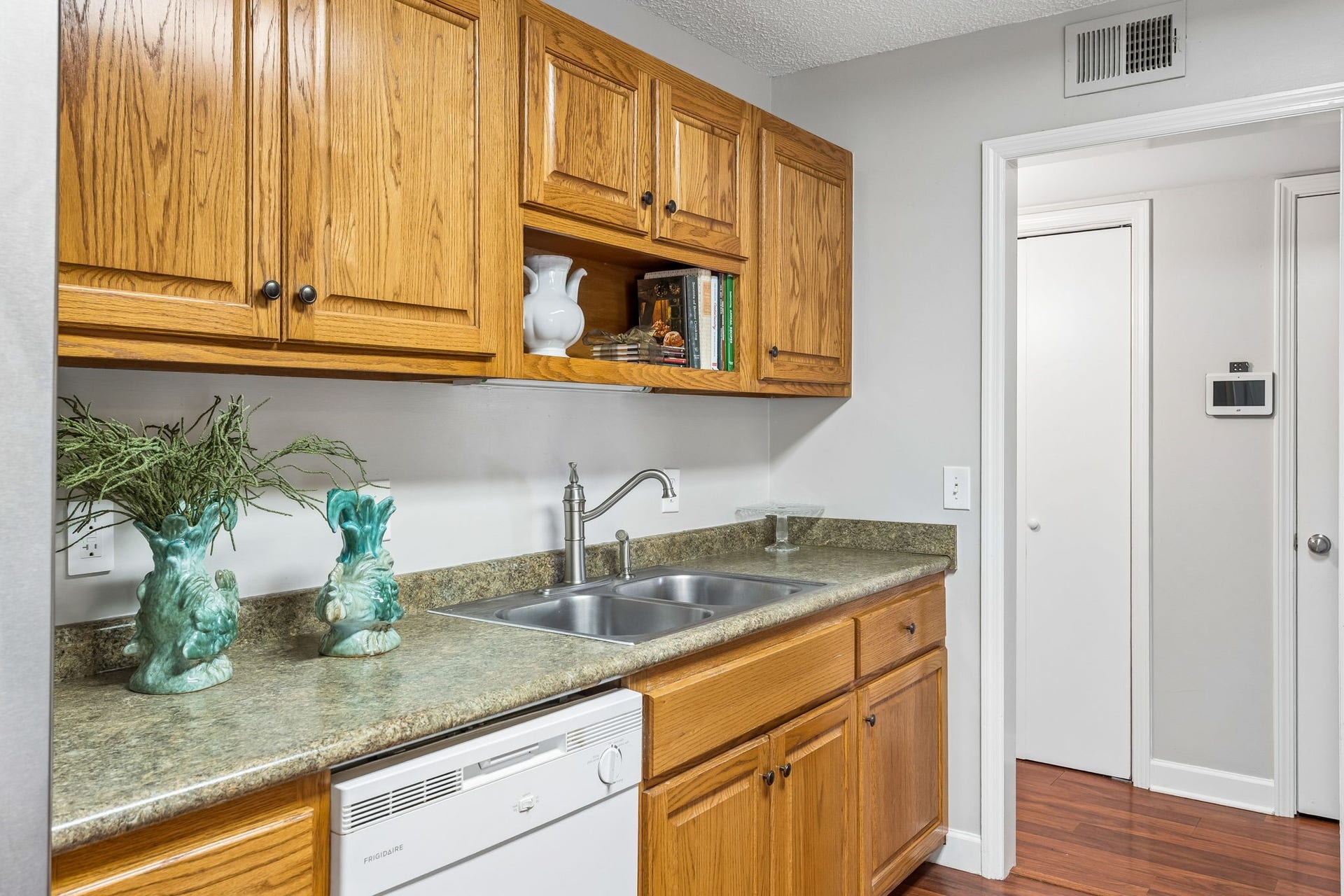 Stainless double sink and dishwasher