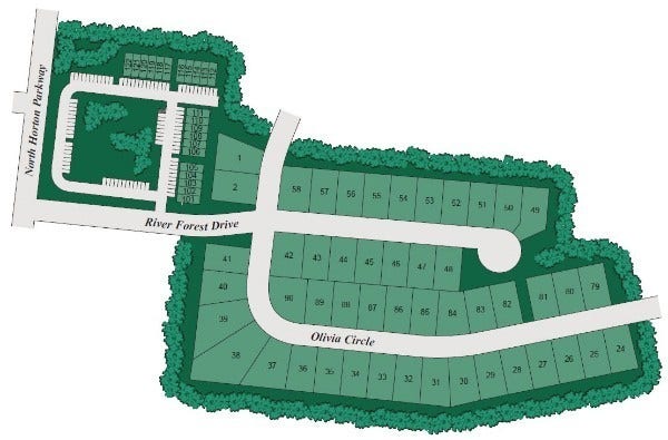 162 Olivia Cir, Chapel Hill, TN 37034 Plat of River Forest Community, 162 Olivia Circle is on Lot 79, full circle is not pictured but Olivia Circle continues to the right and loops north to connect again back to River Forest Drive.