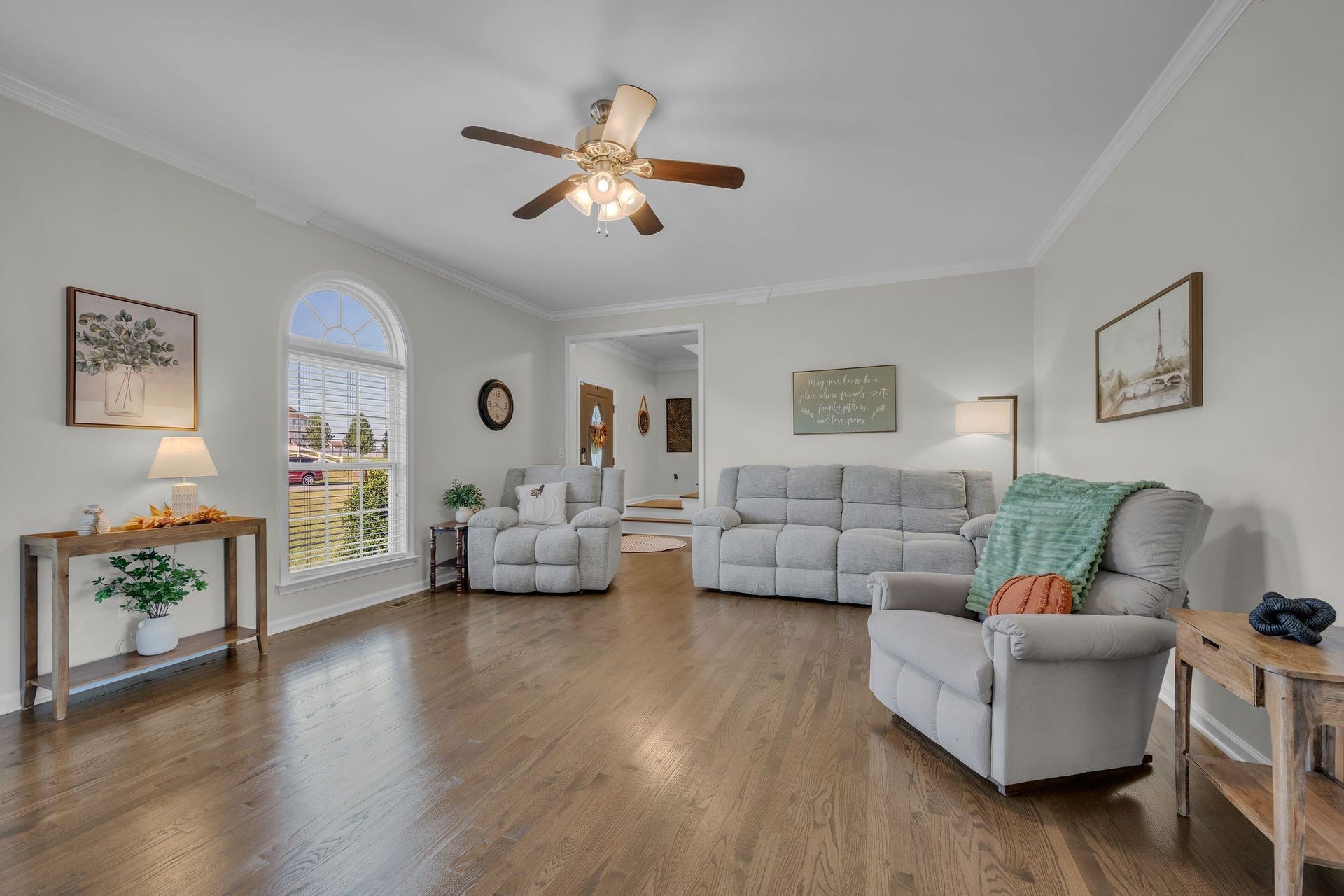 170 Lena Loop, Burns, TN 37029 Large living room with a gas fireplace and hard wood. Freshly painted