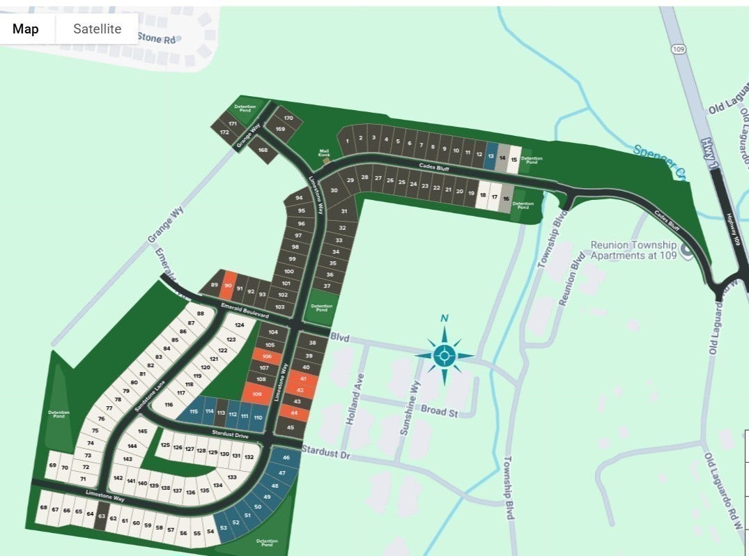 Site map of Cades Bluff. Homesite is #60