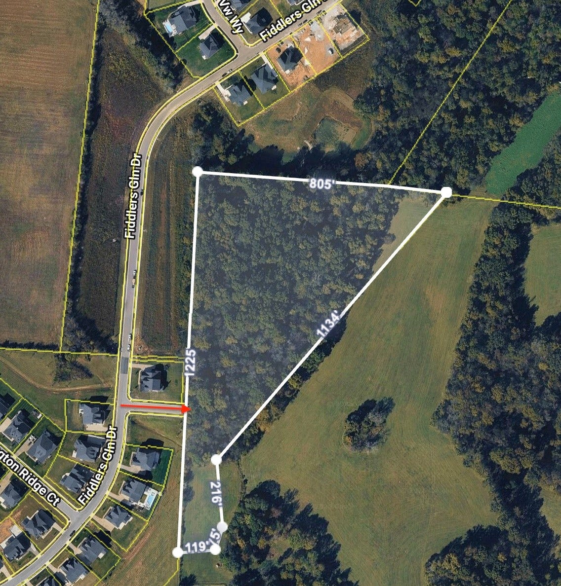 0 Cox Rd, Arrington, TN 37014 THE RED ARROW INDICATES THE STUB ROAD WITH UTILITIES RUNNING TO THE PROPERTY LINE.