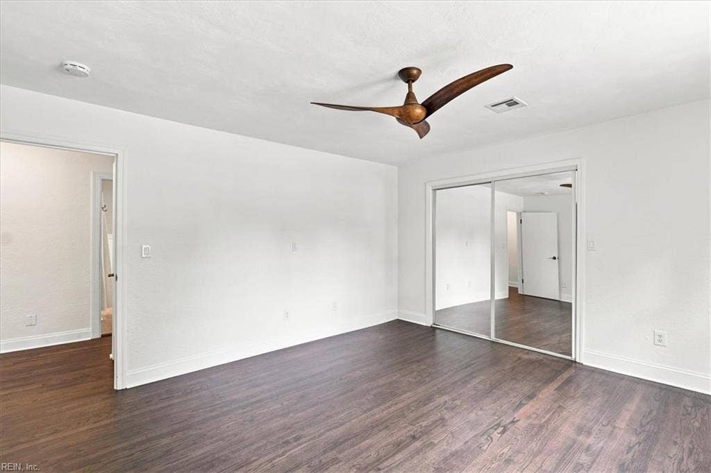 Bedroom 3 is also spacious with large closet, ceiling fan and hardwood floors.