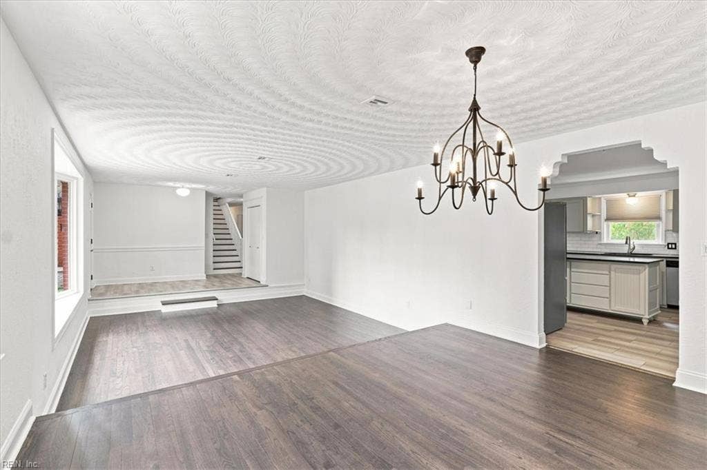 Full view of open space for formal living and dining rooms