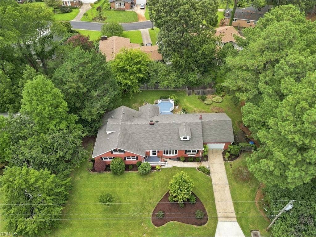 Aerial view of this beautiful transitional home