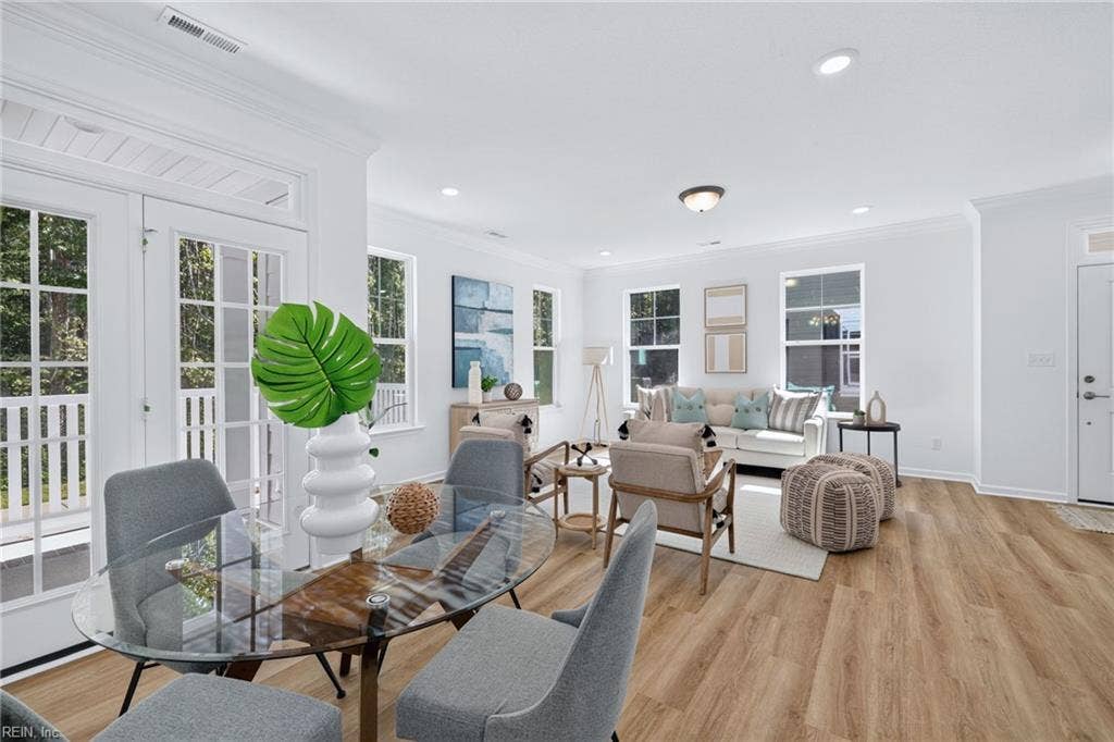 Dining area overlooks the family room