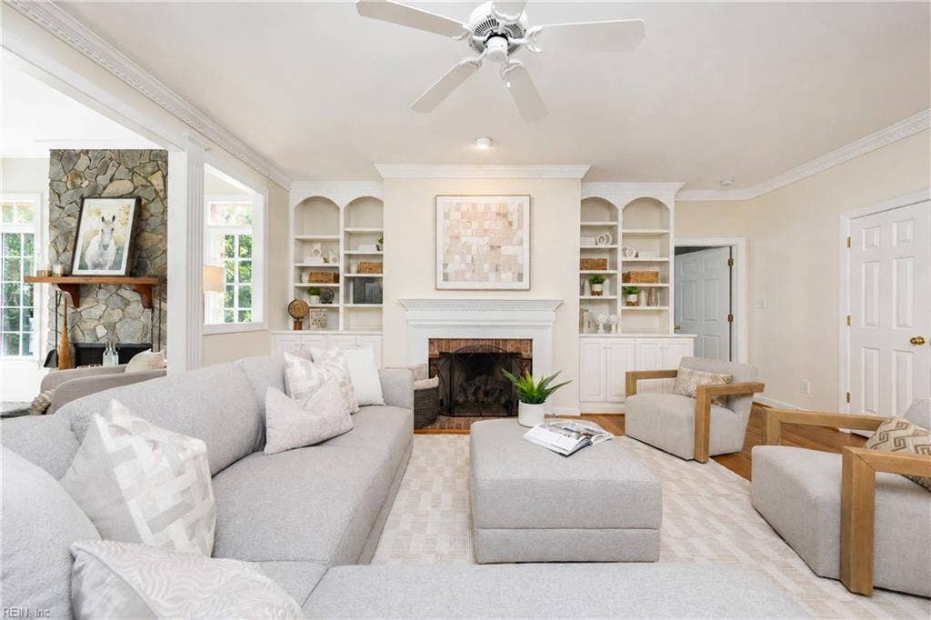 Wonderful Built- ins flank Gas Fireplace