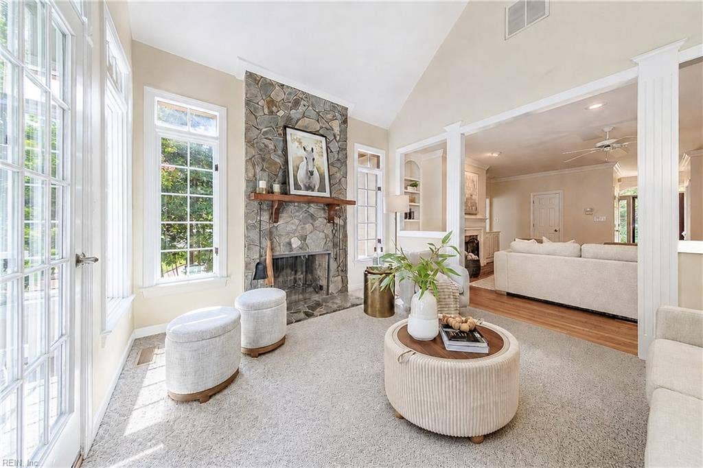 Beautiful Stone Wood Burning Fireplace