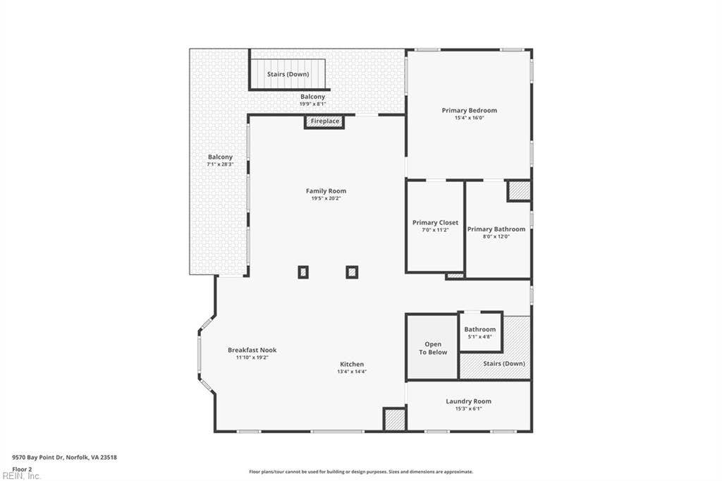 9570 Bay Point Drive, Bay Breeze Point, Norfolk, VA 23518 Detailed floorplan of the second living level.