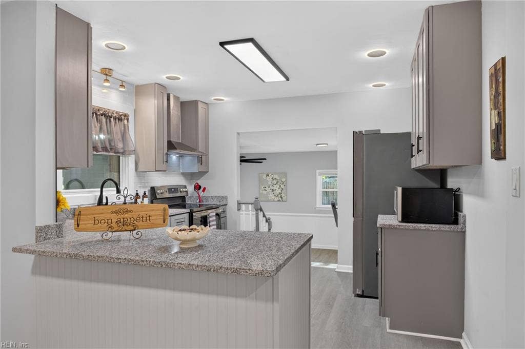 Looking into kitchen from the dining area