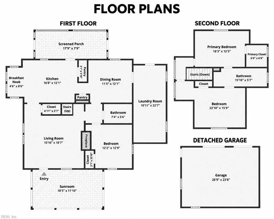 317 George Washington Highway S, Chesapeake, VA 23323 Floorplan showcases the space to make your own.A flexible 3-bedroom, 2-bath layout with connected main living spaces, a first-floor bedroom and full bath, generous utility space, two upstairs bedrooms, multiple outdoor living areas, and a detached garage/workshop with additional loft storage.