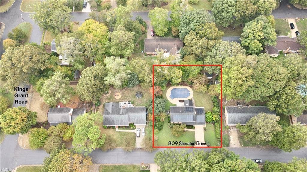 Aerial street view of home.
