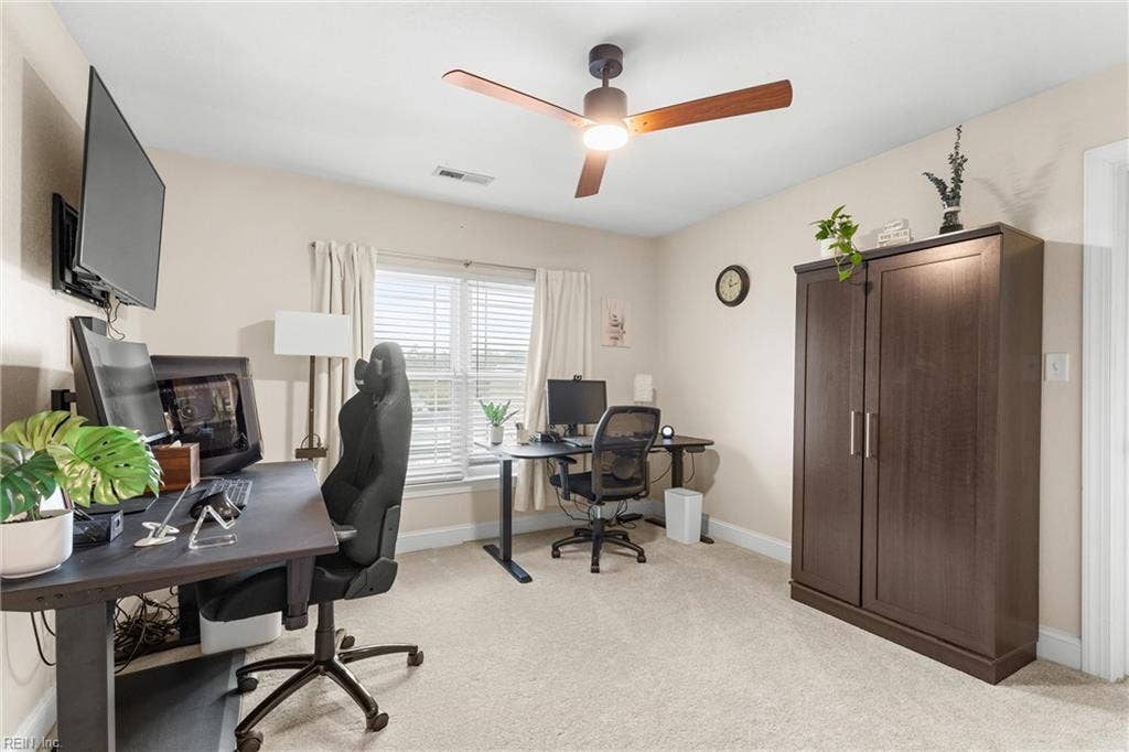 2309 Valle Rio Way, Virginia Beach, VA 23456 Currently arranged as an office, this bedroom connects to a dual access bathroom shared with the adjoining bedroom.