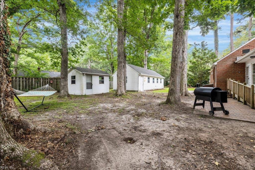 Large backyard with patio