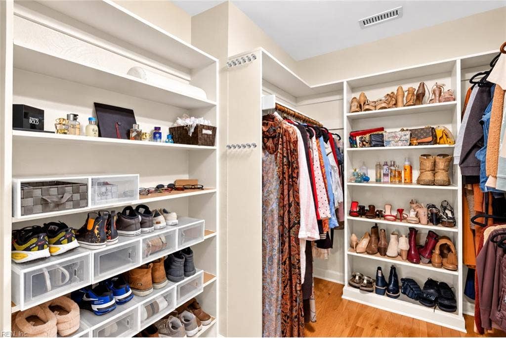 Custom closet system offers exceptional shoe, accessory and wardrobe storage