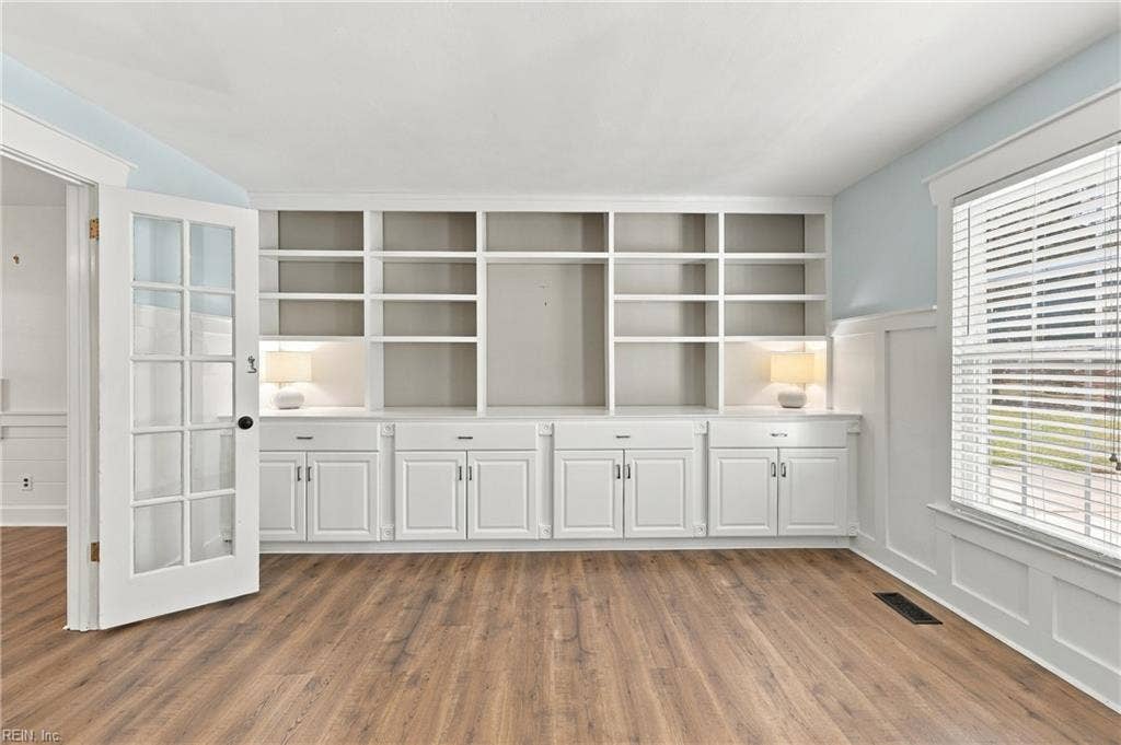 Downstairs office with french doors