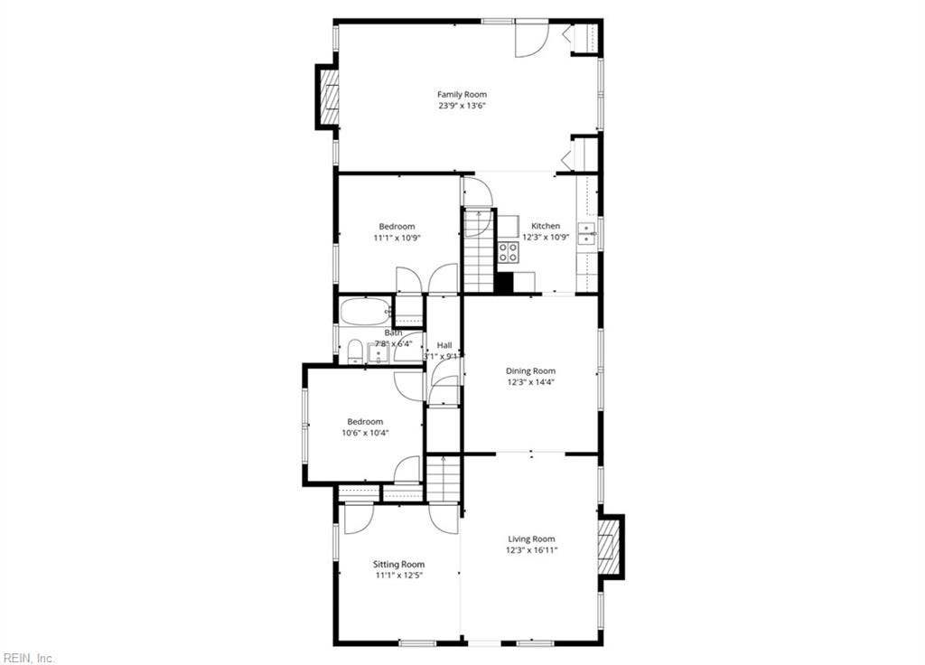 Bungalow style floor plan; enter open living area with original wood floors; private family room at rear of home
