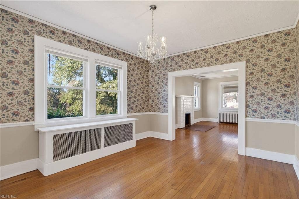 Natural light fills formal dining room and open layout
