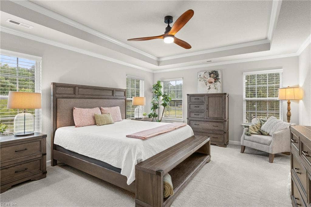 Primary bedroom with a trey ceiling on the 2nd floor