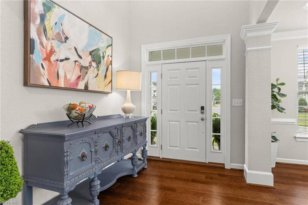Engineered hardwood floors throughout the main living area.