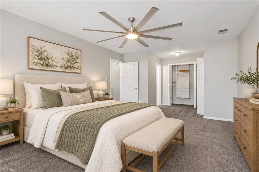 Virtually staged primary bedroom