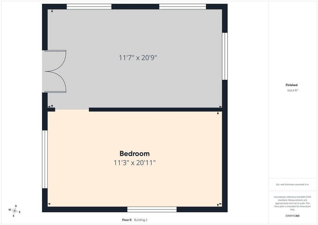 36 Bellevue Avenue, North Smithfield, RI 02896 Floor plan of the converted garage studio, offering approximately 532 square feet of finished flexible space for creative, office, studio, fitness, or hobby use.