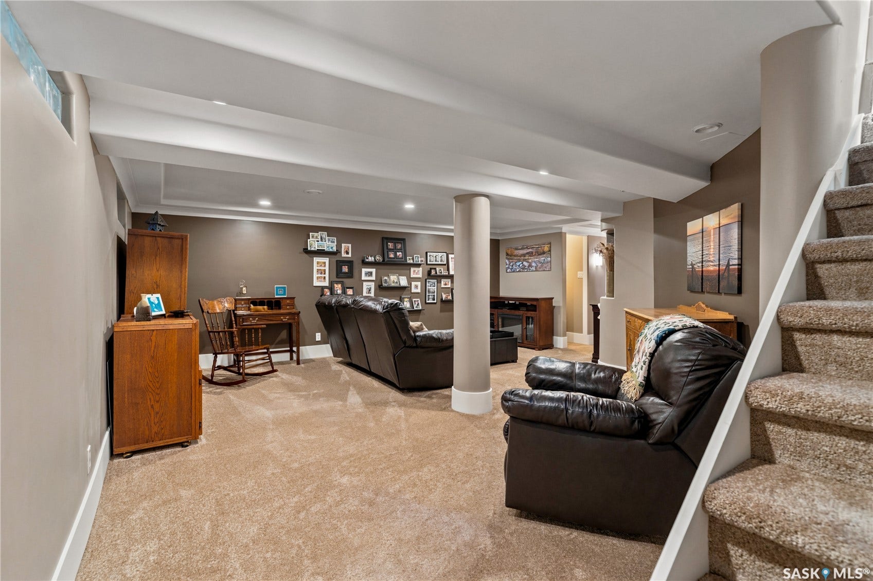living room in basement
