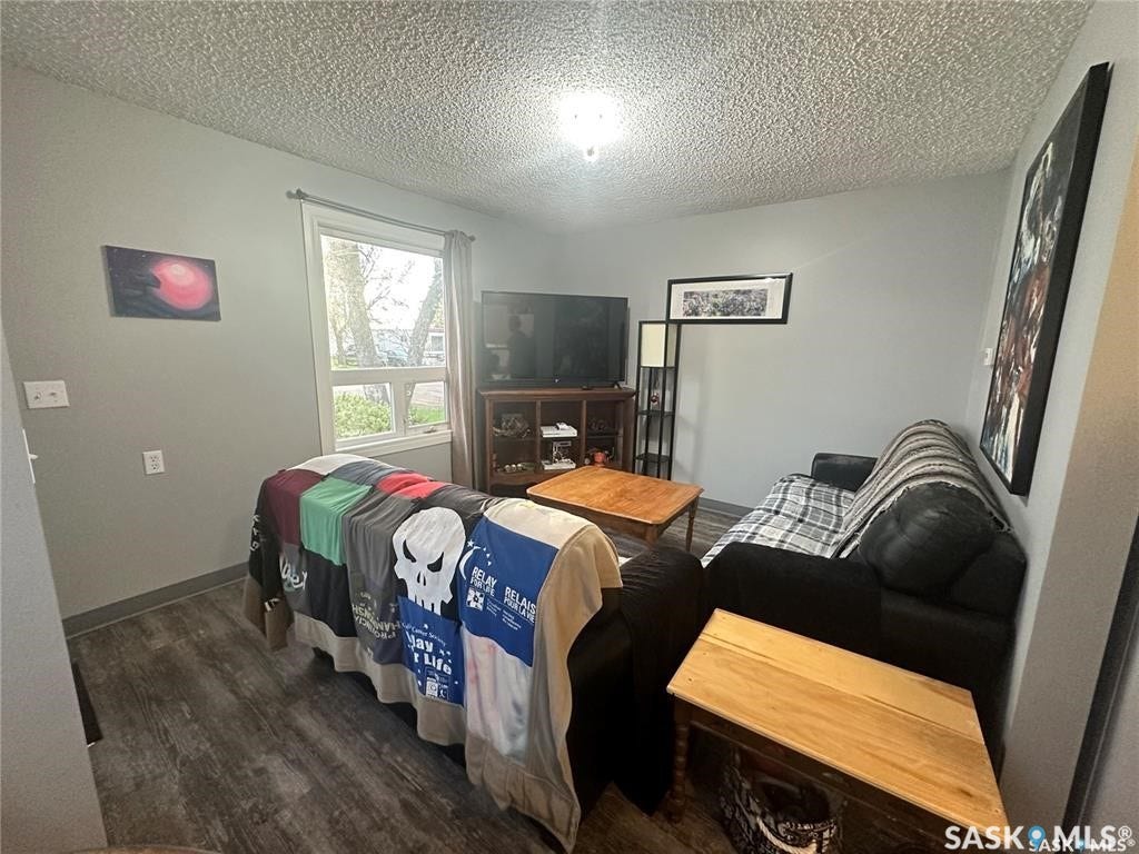 Wood-finish flooring, light gray walls, white window trim, and a ceiling-mounted light fixture
