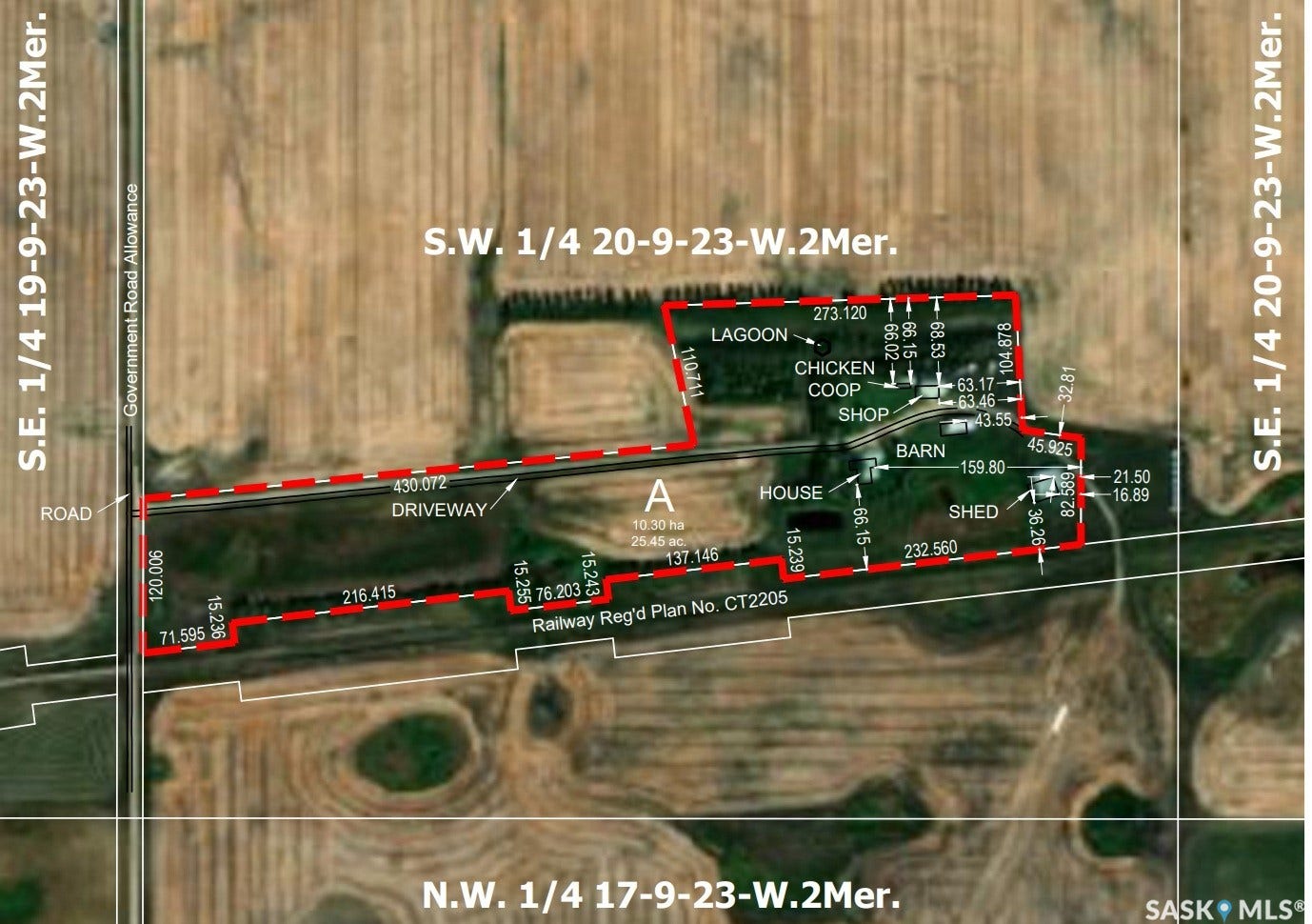 Survey Plan. Illustrating the property boundaries, access points, and structures on the property, along with dimensional details and adjacent parcel identifiers