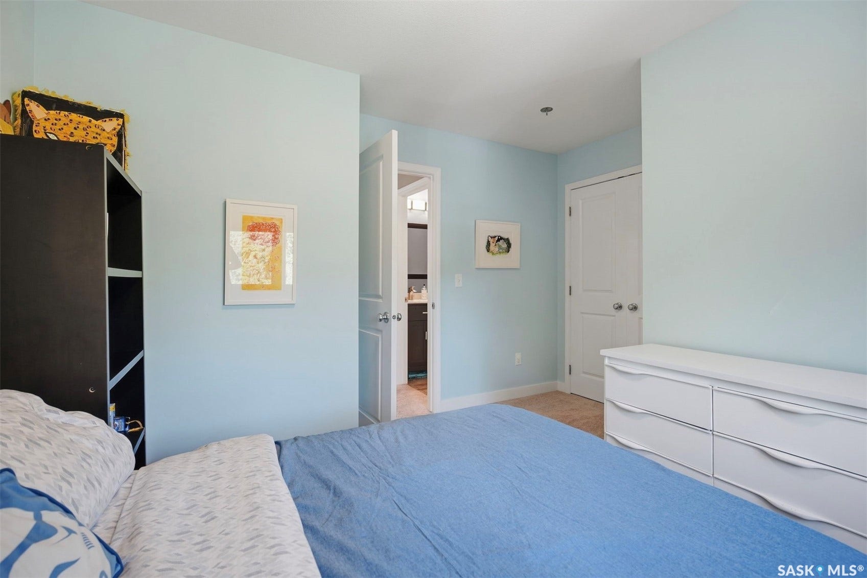 Light blue painted walls with white trim