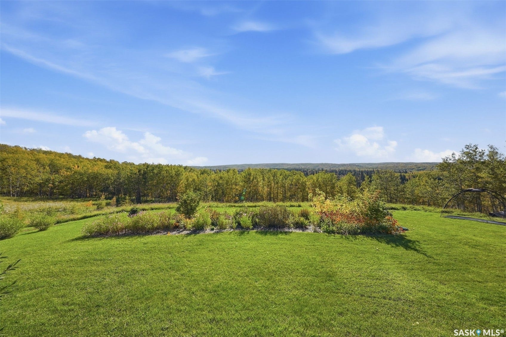 Expansive green space featuring a natural landscape and distant tree line