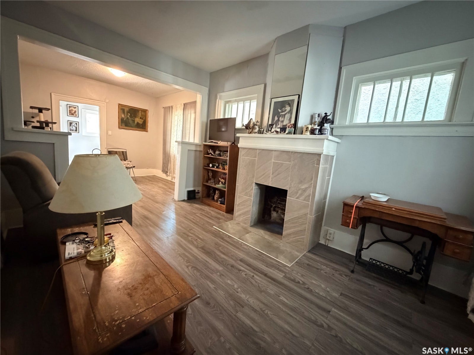 living room open to dining area