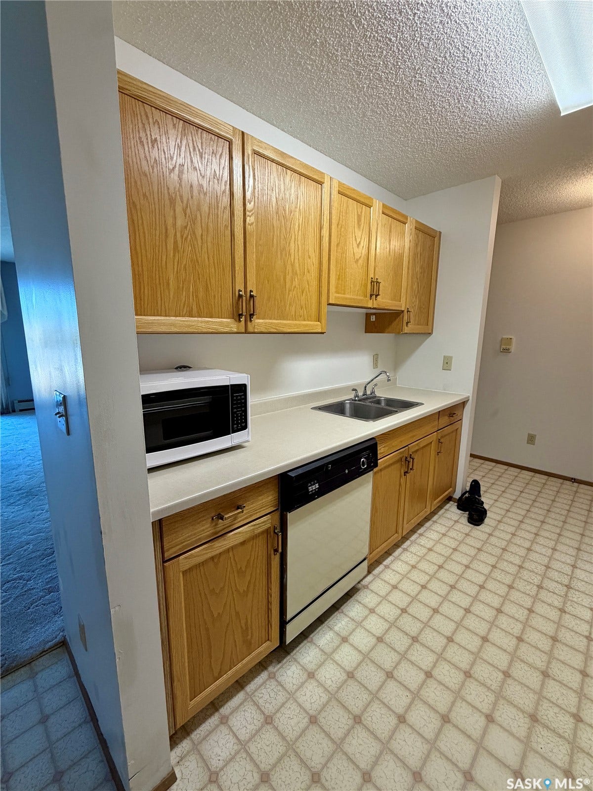 305 1st Street W, #301, Rosetown SK S0L 2V0 Kitchenette featuring wood-finish cabinetry, a double basin sink, and a built-in dishwasher