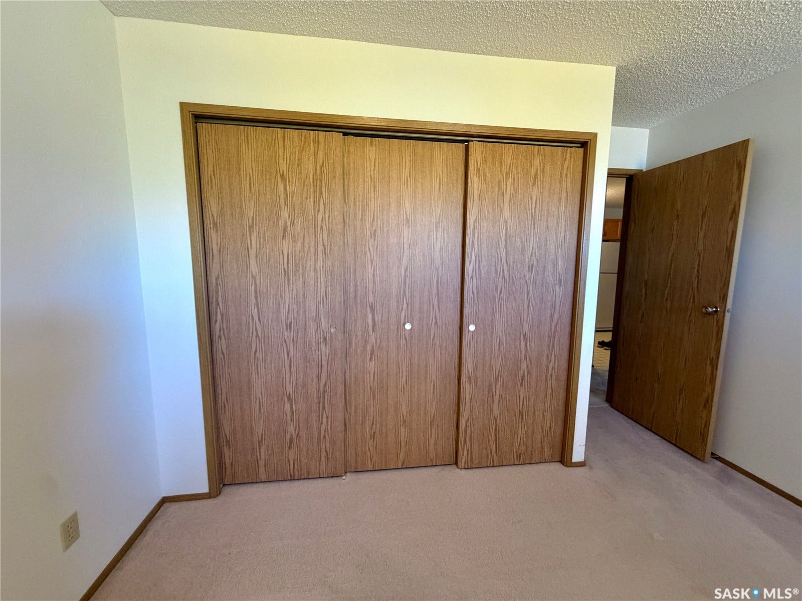 305 1st Street W, #301, Rosetown SK S0L 2V0 Wall-to-wall carpeting, wood-finish bi-fold doors, and a neutral color palette