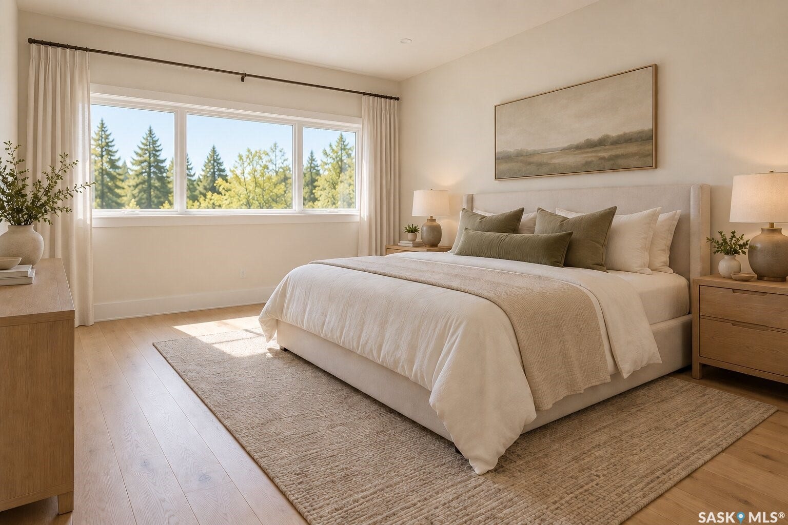 Expansive window offering a green landscape