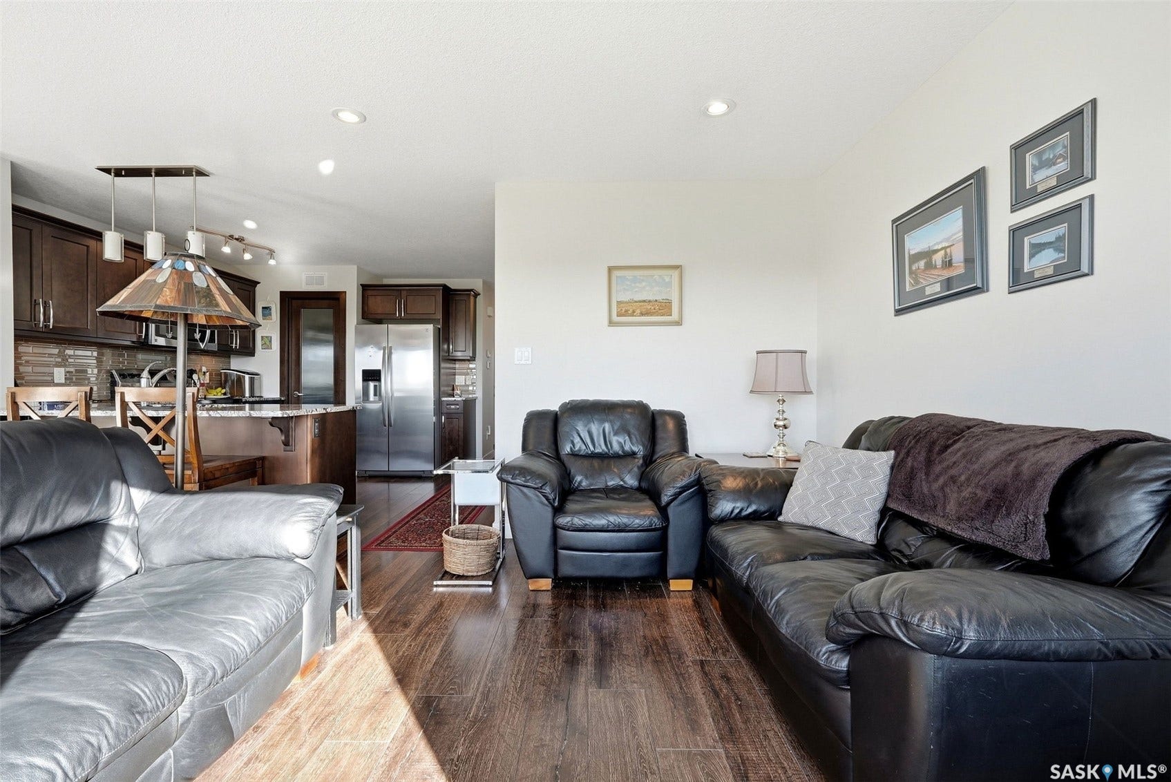 Wood-finish flooring throughout the living area