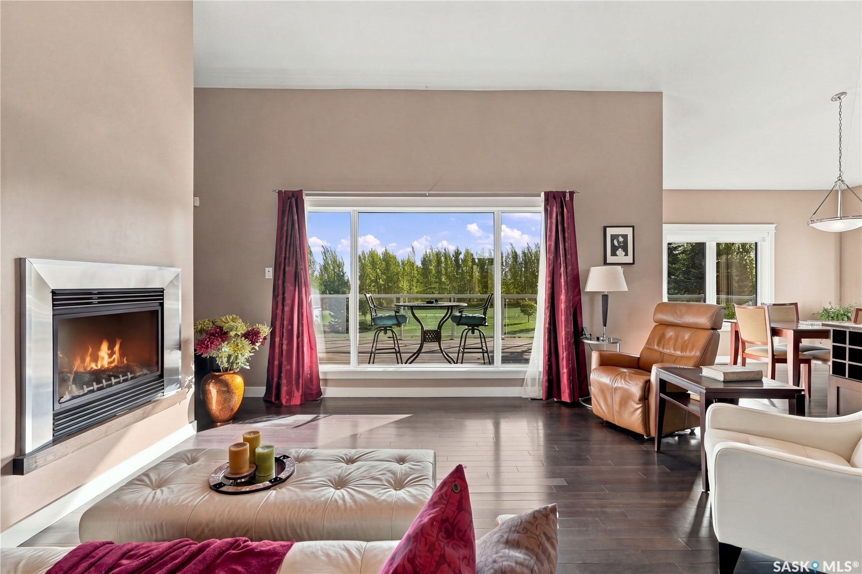 fears a beautiful natural gas fireplace and large window with southerly yard view