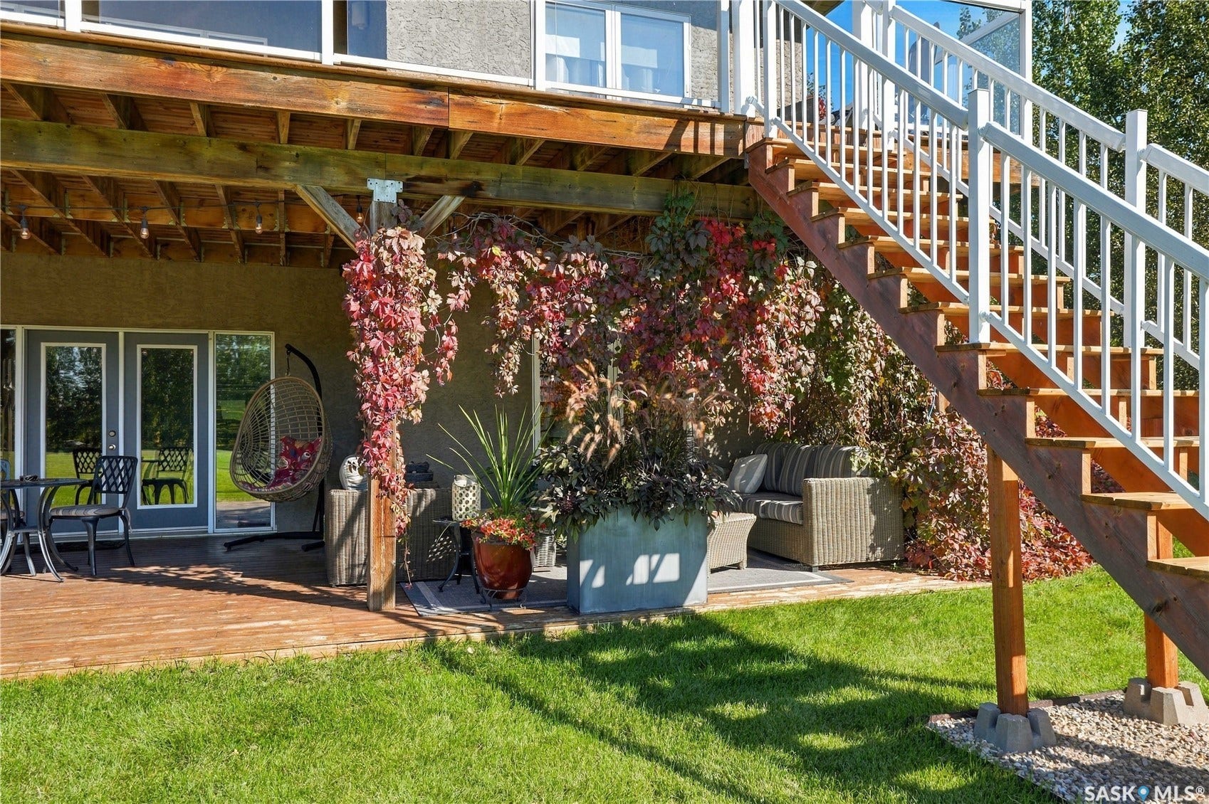stairs lead conveniently from upper deck to ground level