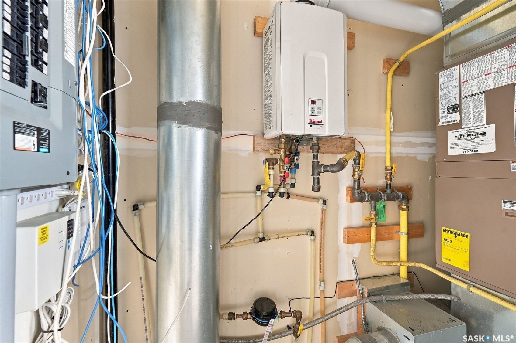 Tankless water heater, furnace, electrical panel,