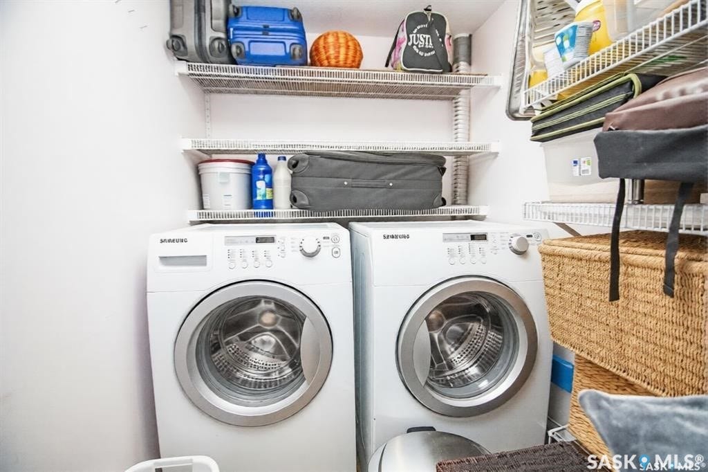 Front-loading washer and dryer units with upper wire shelving