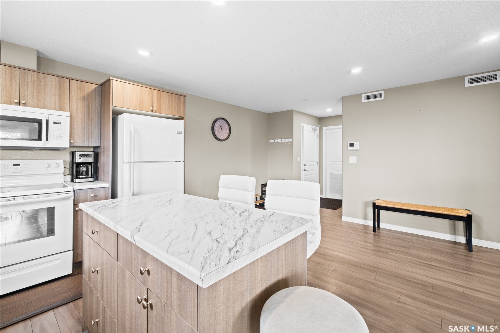 Kitchen island with a light-toned countertop