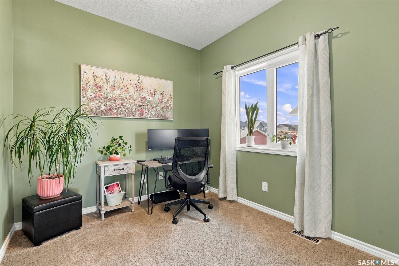 919 Kolynchuk Bend, Saskatoon SK S7T 0V9 Carpet flooring with a single window and light green walls