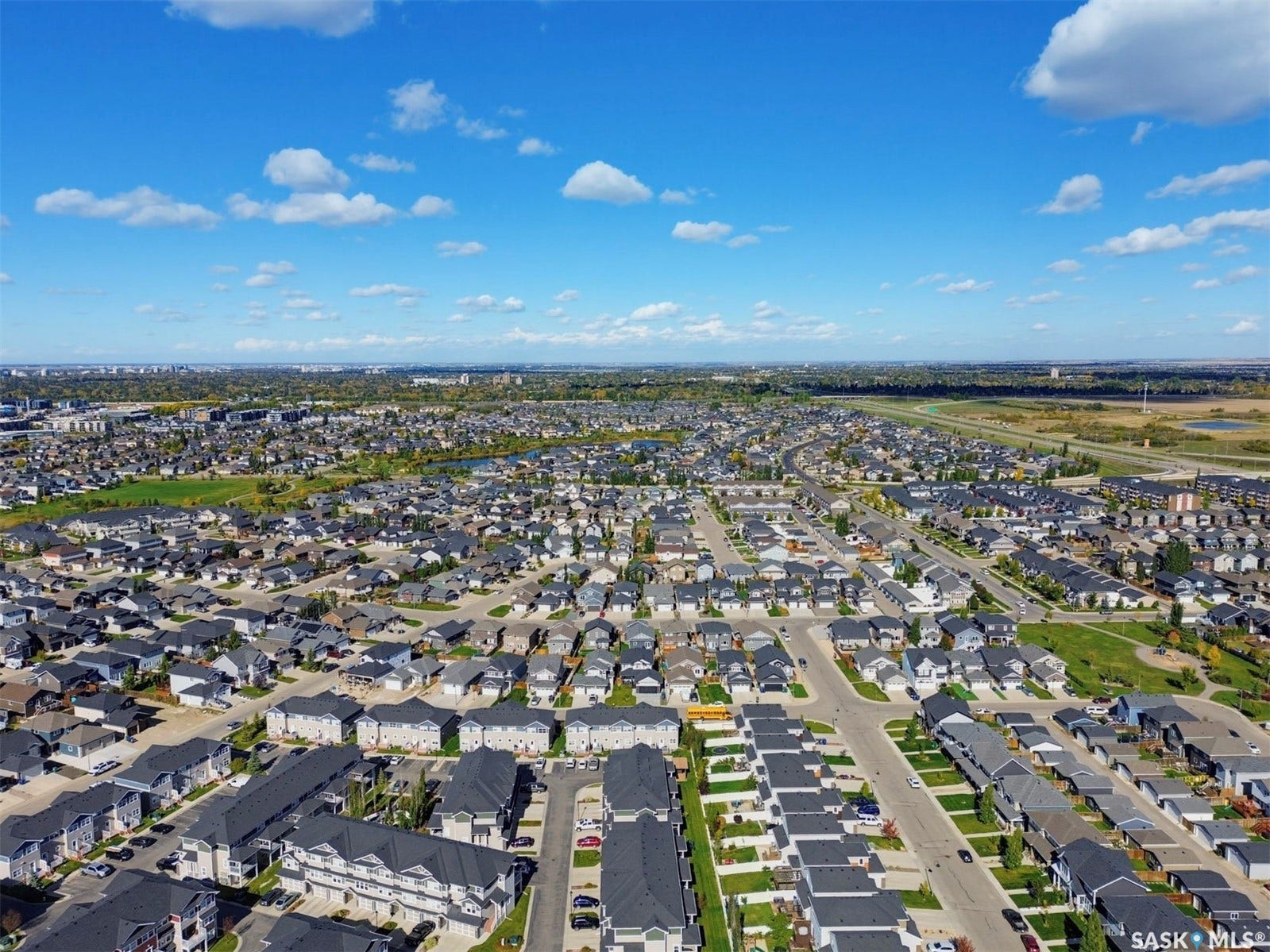 Aerial perspective of an established residential area with varied housing styles