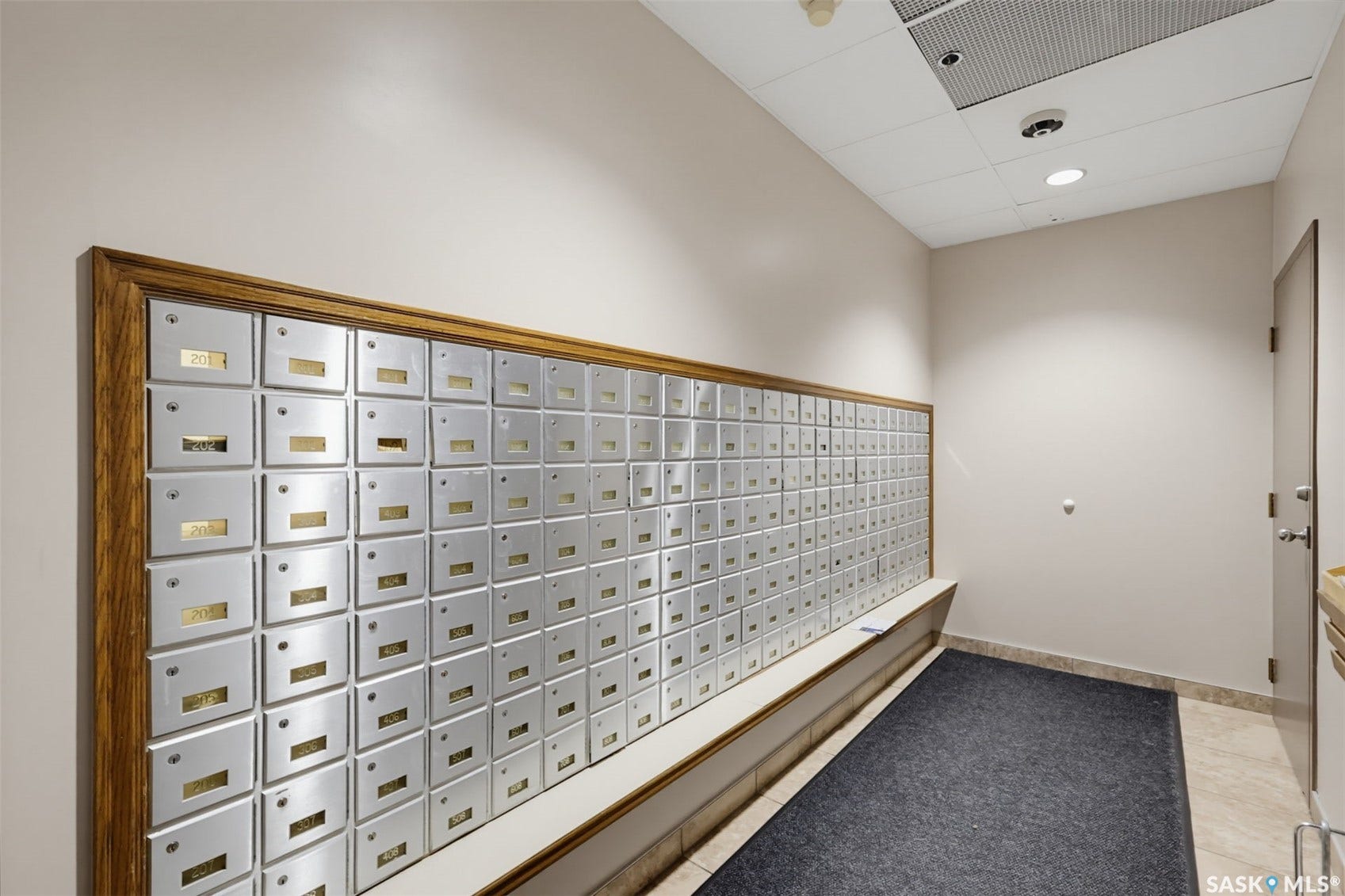 Wall-mounted mailboxes with a wood-finish frame