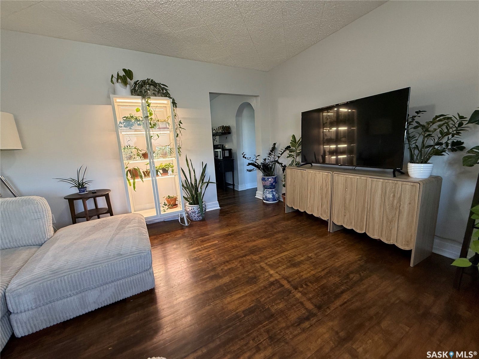 Wood-finish flooring throughout the space