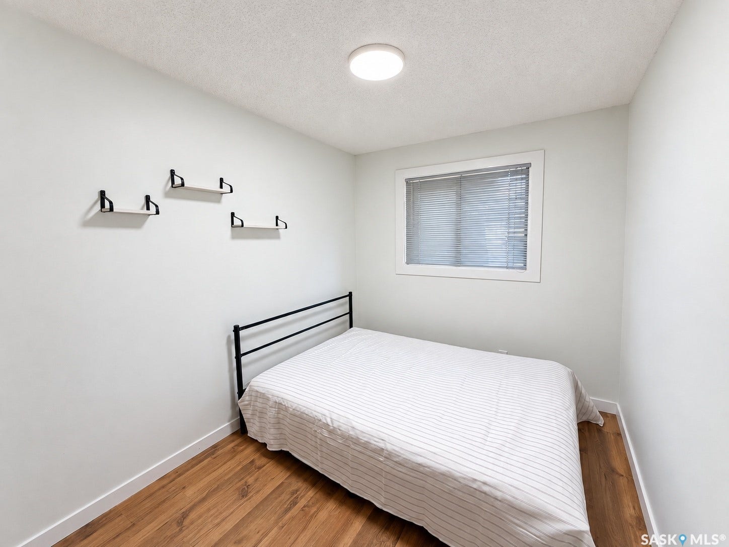 Wood-finish flooring with white trim